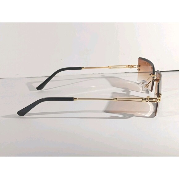 Rimless Square Sunglasses Brown Tint Unisex Metal Frame - Picture 4 of 9